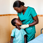 **

"A professional female doctor in Burkina Faso, wearing modest scrubs, examining a child patient in a clean and well-lit clinic, fully clothed, appropriate attire, safe for work, perfect anatomy, natural proportions, high-quality photography, family-friendly environment, promoting healthcare in Africa."

**