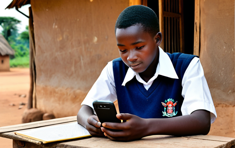 부르키나파소의 유튜브 및 SNS 활용도 - Student Learning on YouTube**
"A young Burkinabè student, fully clothed in modest school uniform, a...